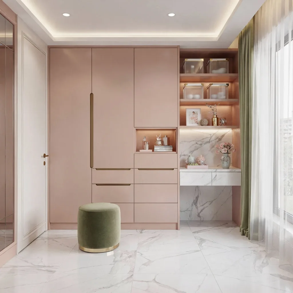 Peach Blossom, Pale Olive & Cloud White: The Glow-Up Dressing Area