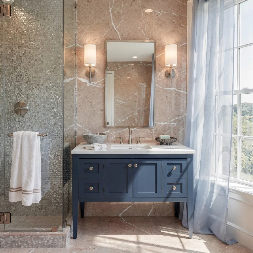 Powder Blue, Rose & Silver: The So-Extra Spring Spa Bathroom