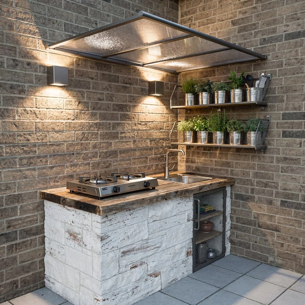 Don’t Sleep on the Galley Kitchen with Brick and Reclaimed Wood