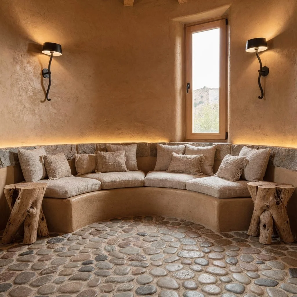 Create Drama With Sunk-In Seating and River Stone Flooring