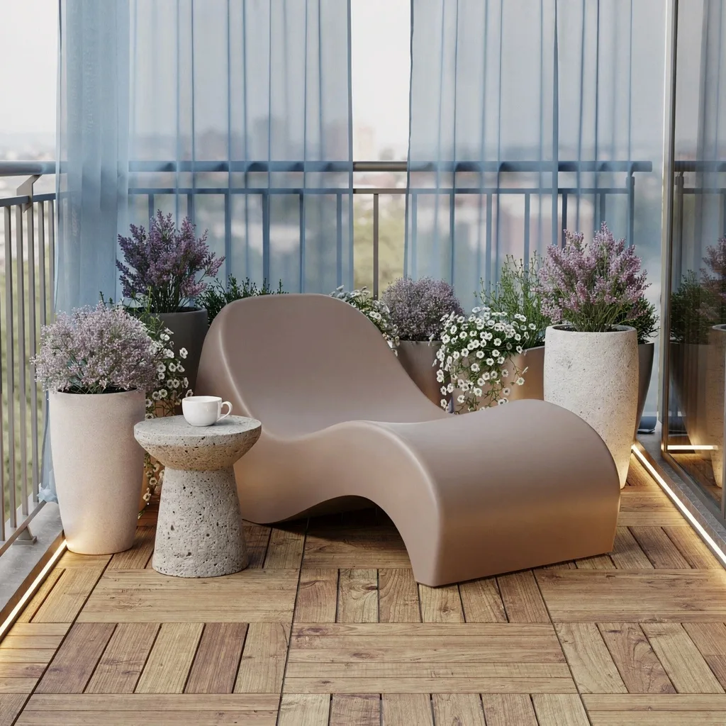 Dreamy Curves: Resin Loungers, Color Screens, and Lilacs Only