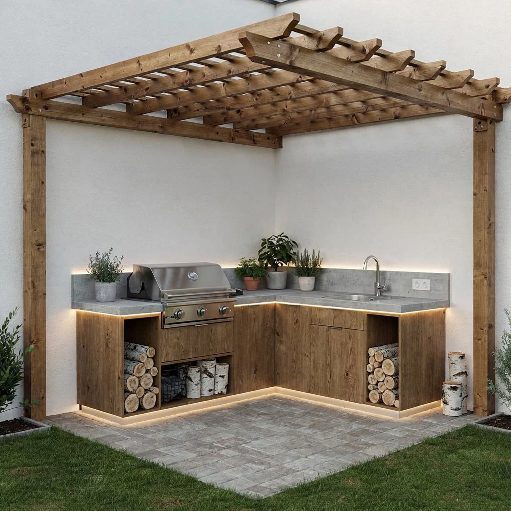 Fake Fancy with a Timber Pergola and Concrete Counters