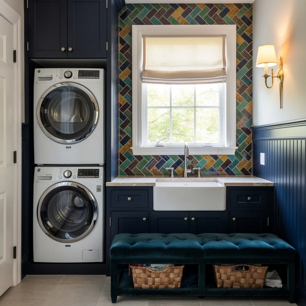 Jewel Box Entry: Navy, Herringbone, and a Dash of Drama