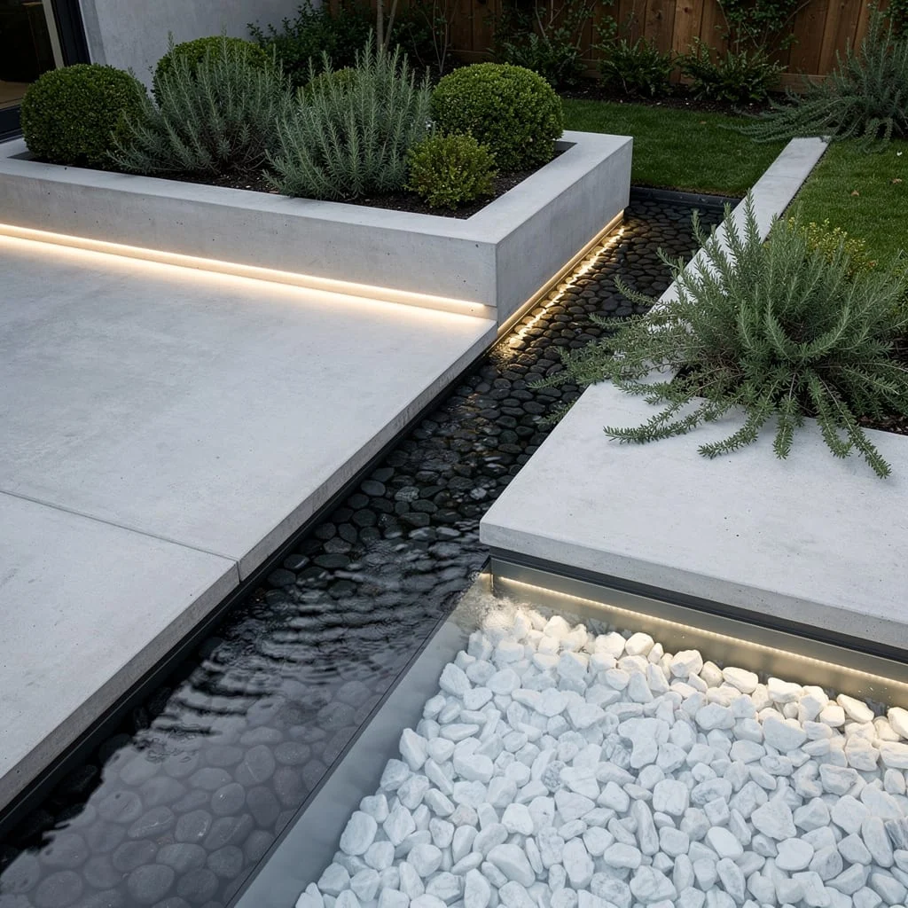 Keep It Minimalist with L-Shaped Water Rills on Concrete