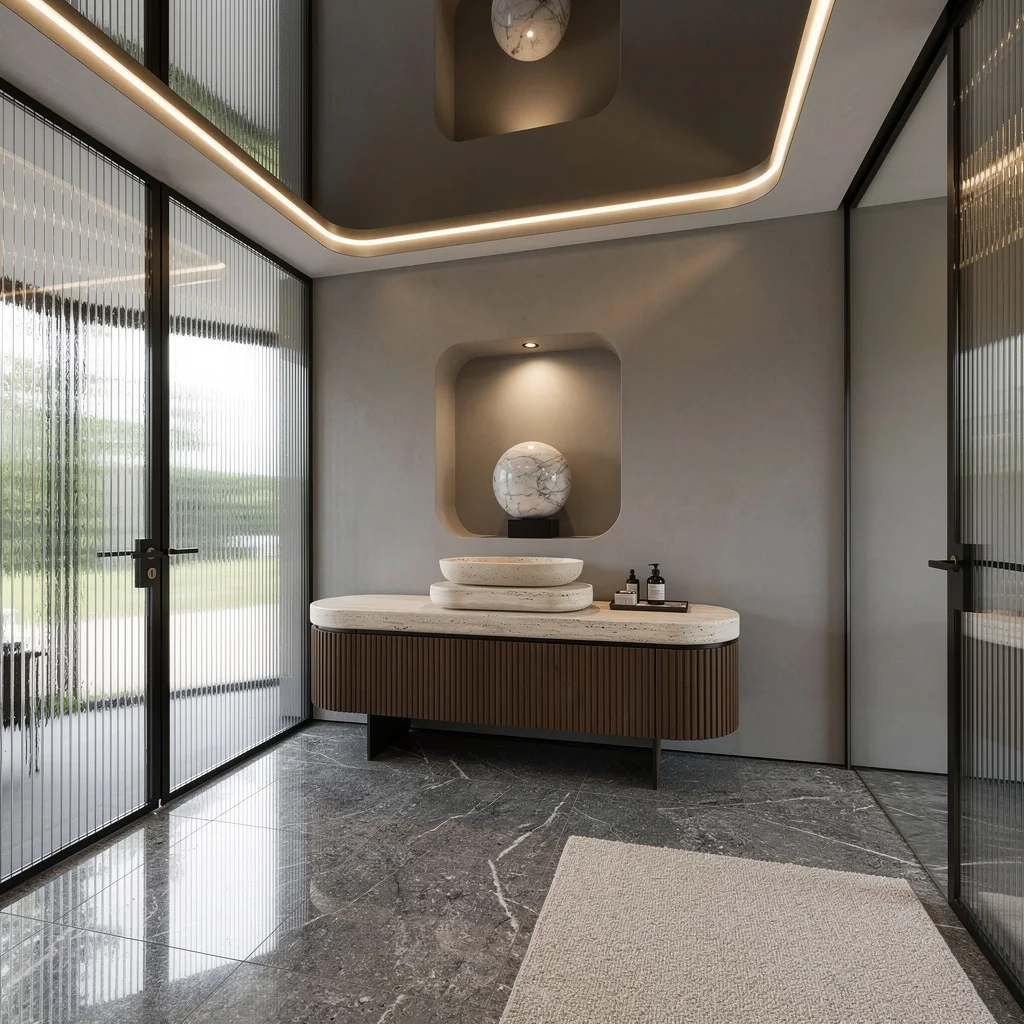 Make a Statement: Granite, Fluted Walnut, and Dynamic Lighting