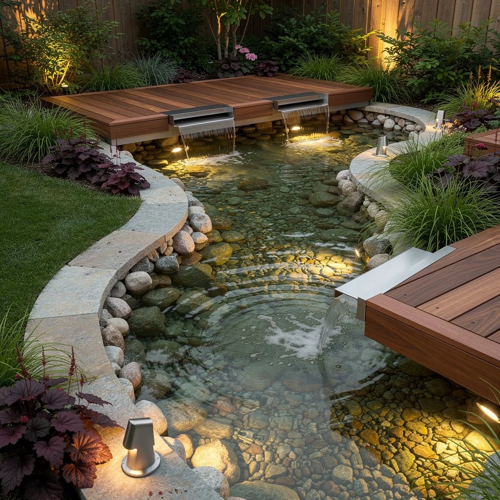 Get Curvy With a Natural Stone Pond and Stainless Spillways