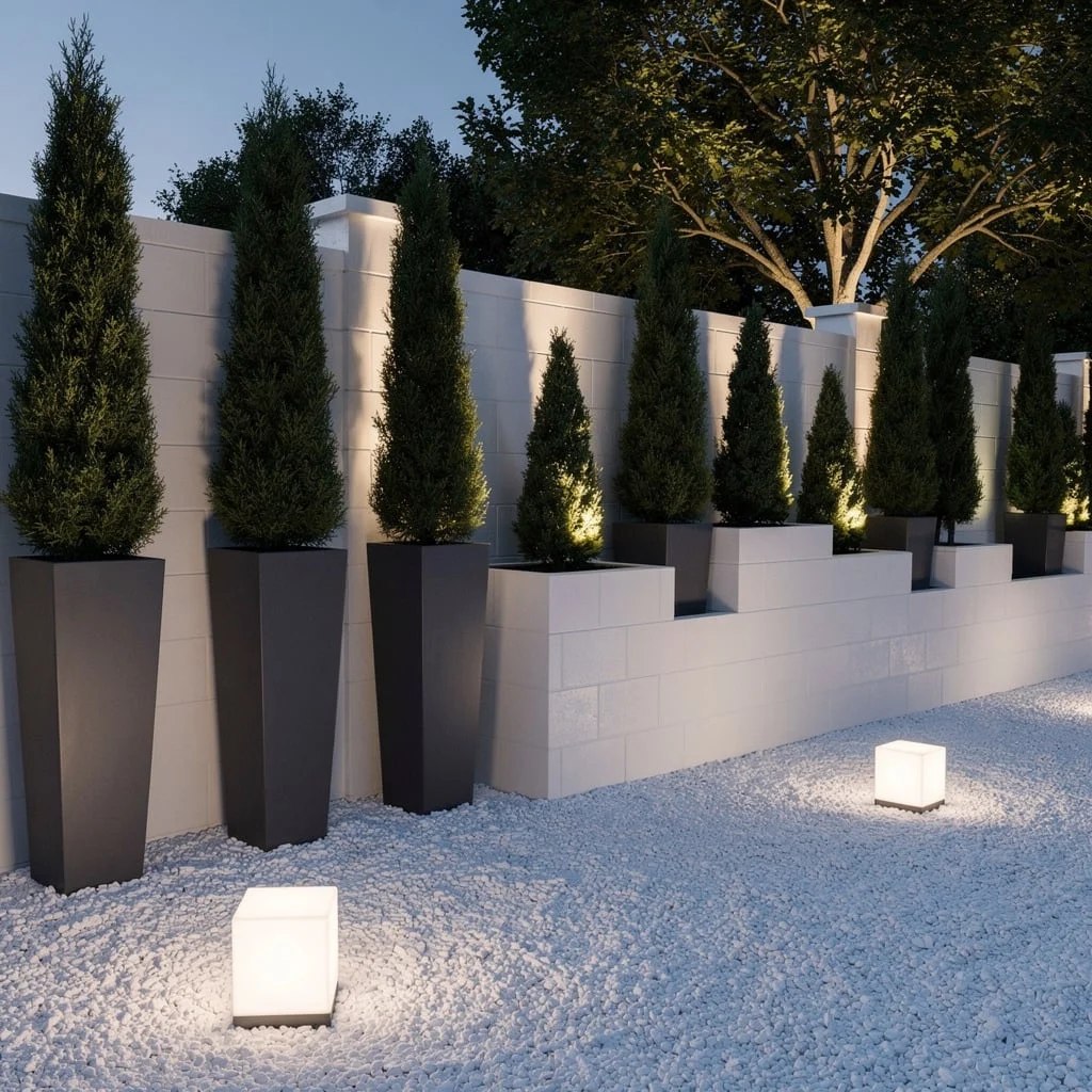 Go Gallery: White Masonry, Junipers, and Lantern Glow