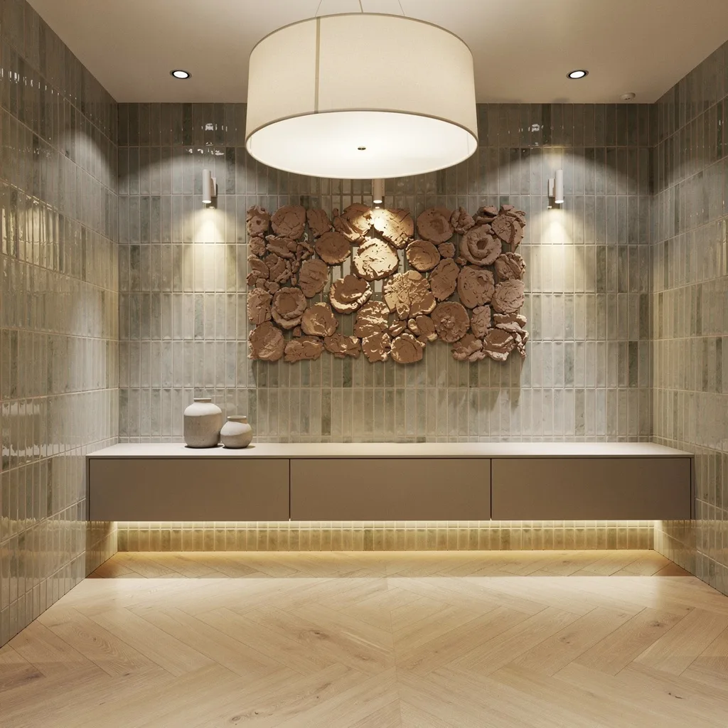 Stacked Ceramic and Drum Pendants—Cozy Entry That’s Not Basic