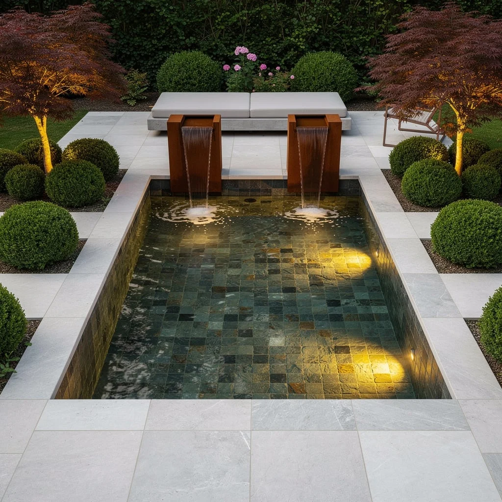 Flex Industrial Luxe with Corten Steel Scupper Pools
