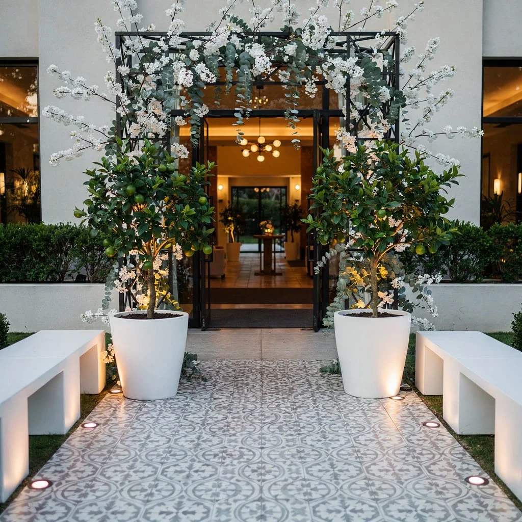 Make an Entrance: Black Steel Trellis and Citrus Chic