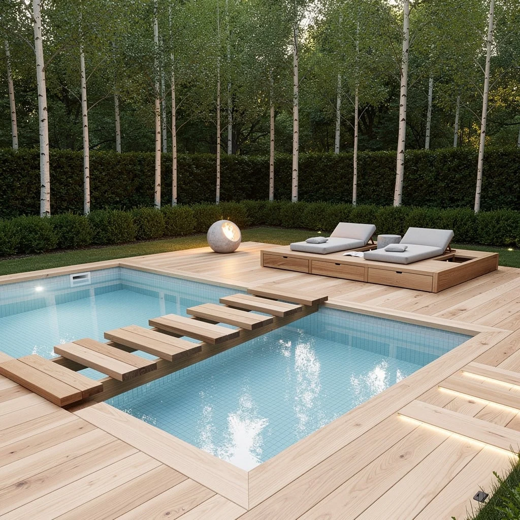 Scandi Spa: Glass Tile, Ash Wood, and Zen Vibes