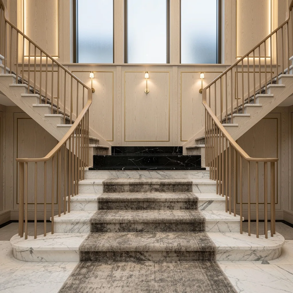 Bifurcated Glam: Calacatta, Slim Oak, and Frosted Drama