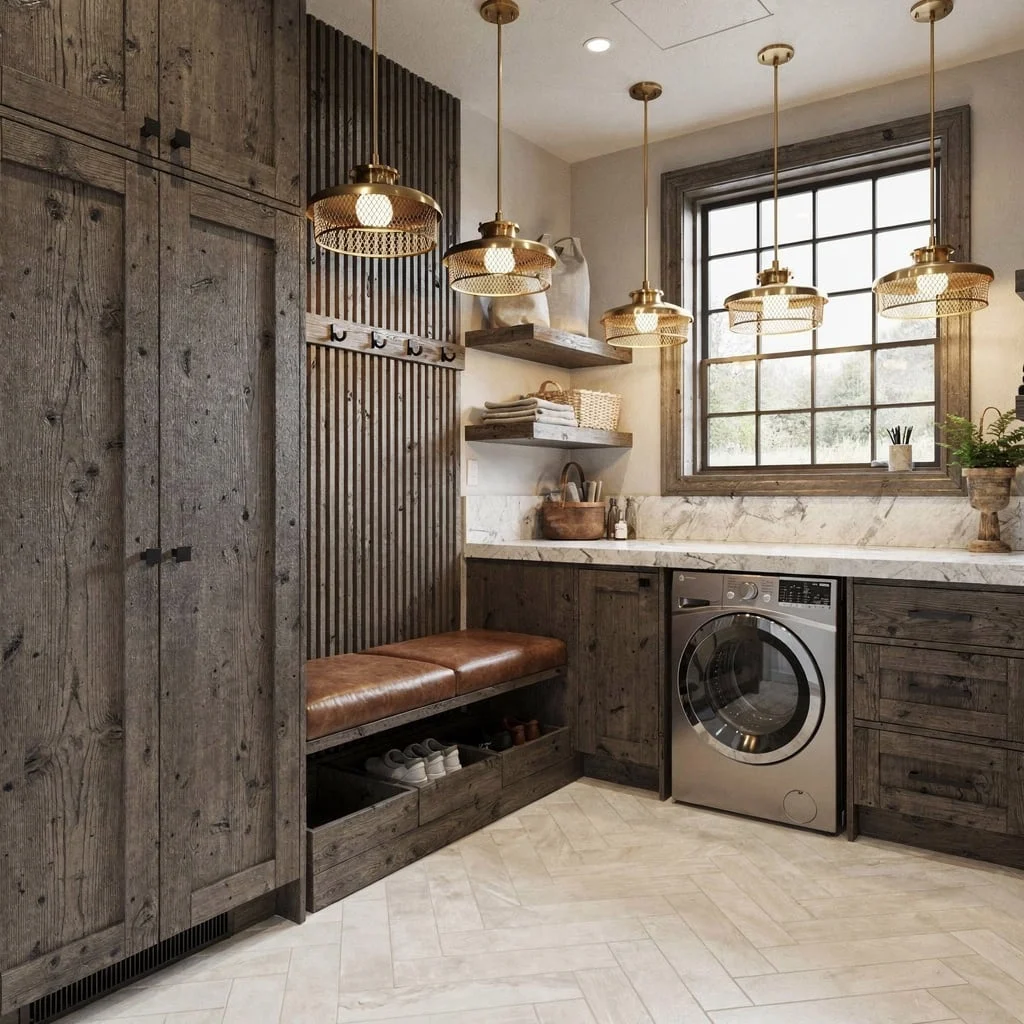 Modern Rustic: Pine, Herringbone, and Leather