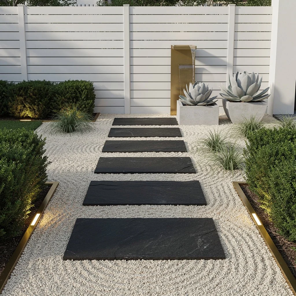 Go Jet-Black Modern: Basalt Stepping Stones and Cream Gravel