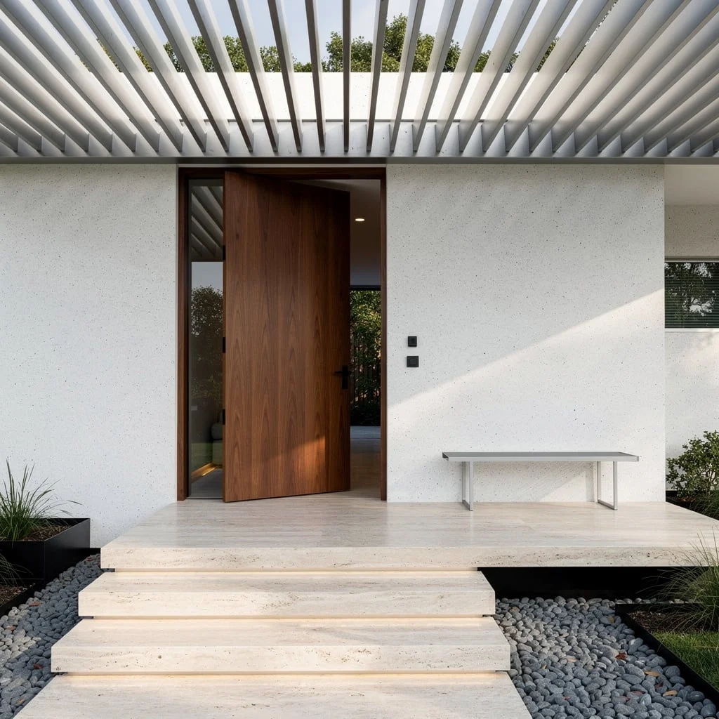 Go Drama with Oversized Pivot Doors & Terrazzo Everything