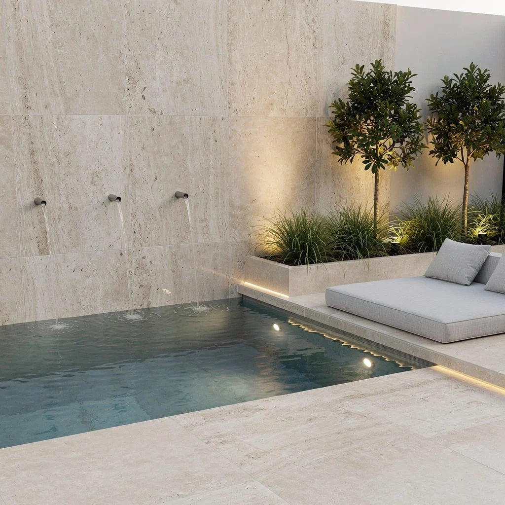 Portion Your Pool Next to a Feature Wall