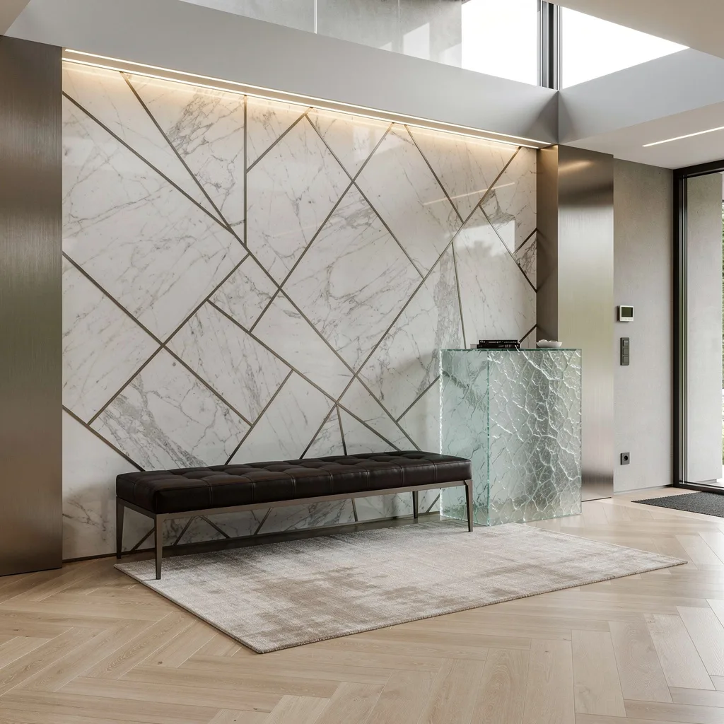 Mansion Entry Power: Espresso Leather + Marble Geometry
