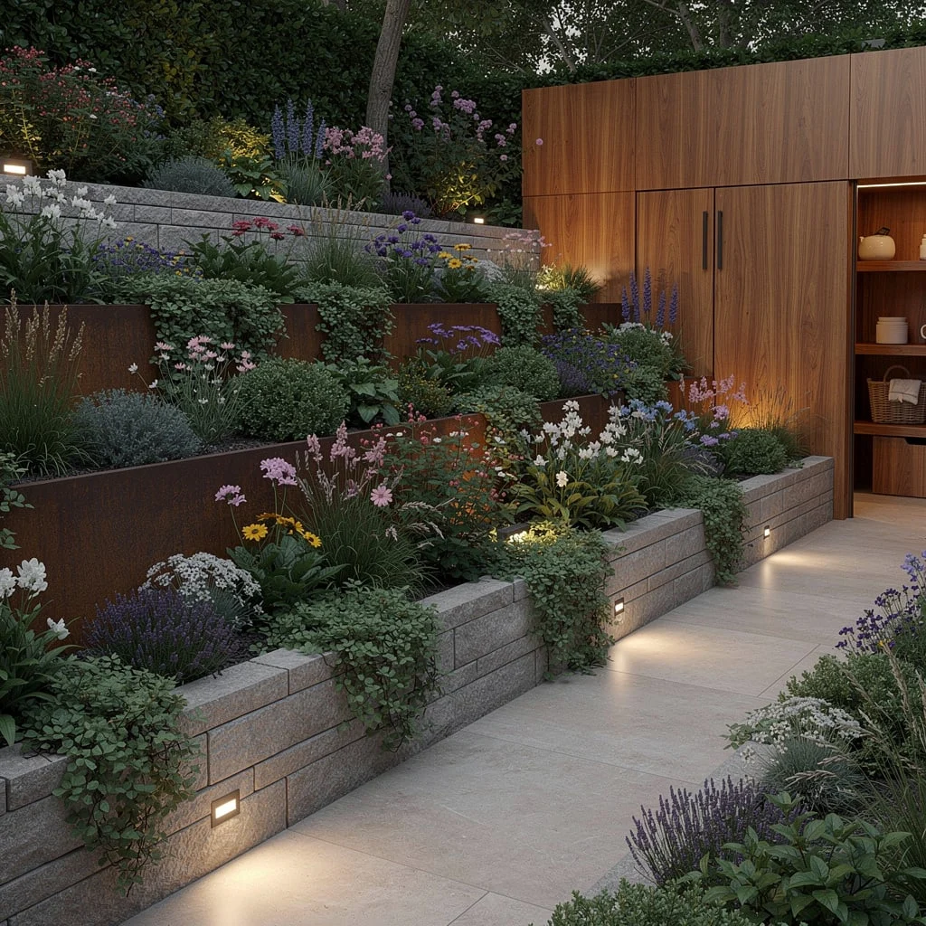 Terraced Lushness: Stagger With Corten and Stone