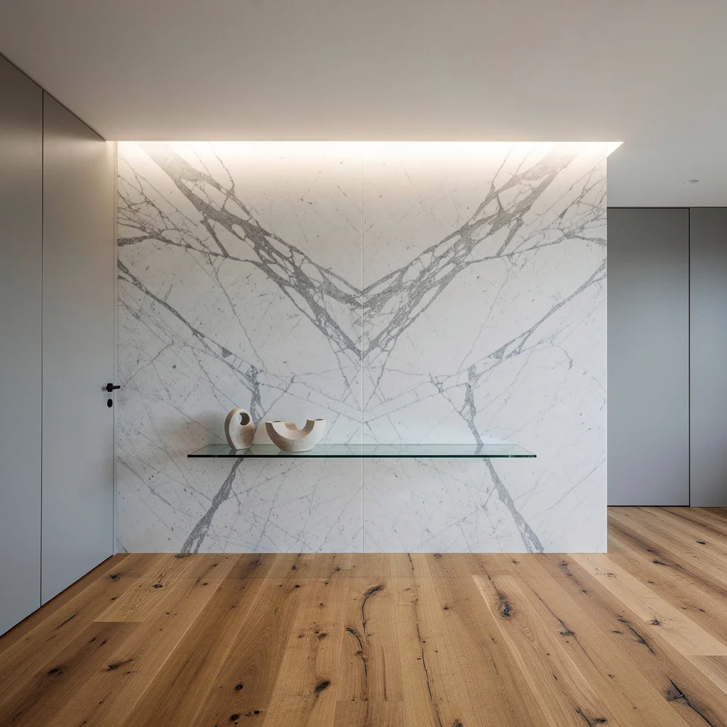 8. High-Key Drama: Bookmatched Carrara Marble
