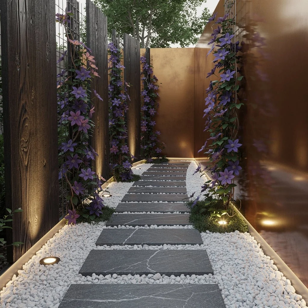 Cinematic Alley: Basalt, Shou Sugi Ban, and Bronze Drama