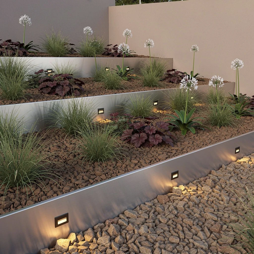 Terraced Drama With Stainless Steel And Grasses