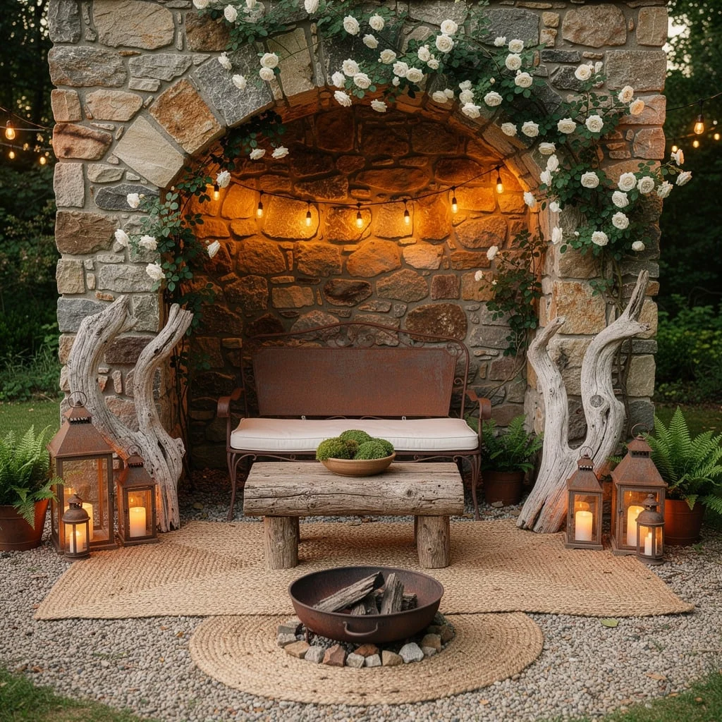 Own the Cozy with a Stone Archway Seating Corner