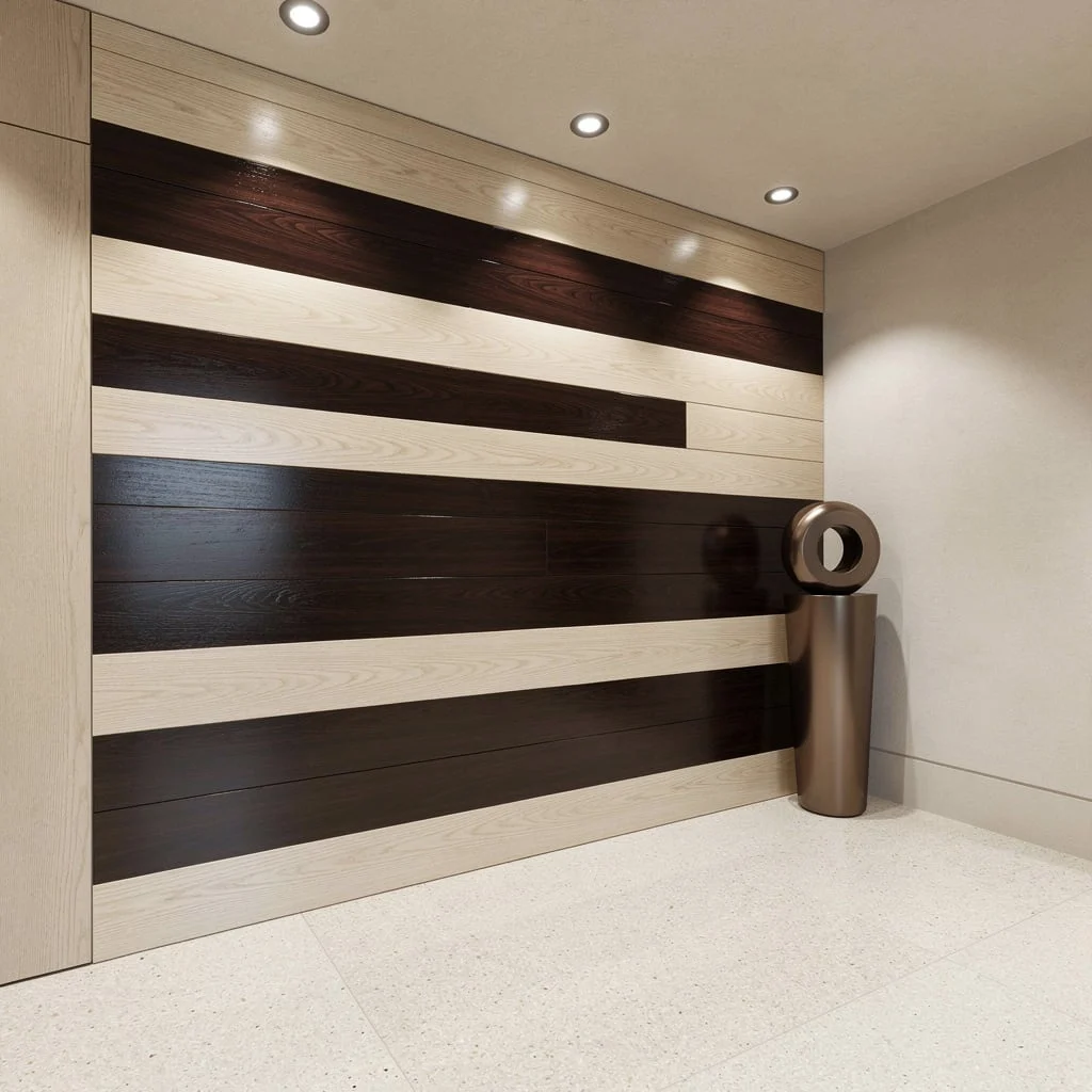 9. Horizontal Flex: Bleached Ash + Espresso Wood Layering