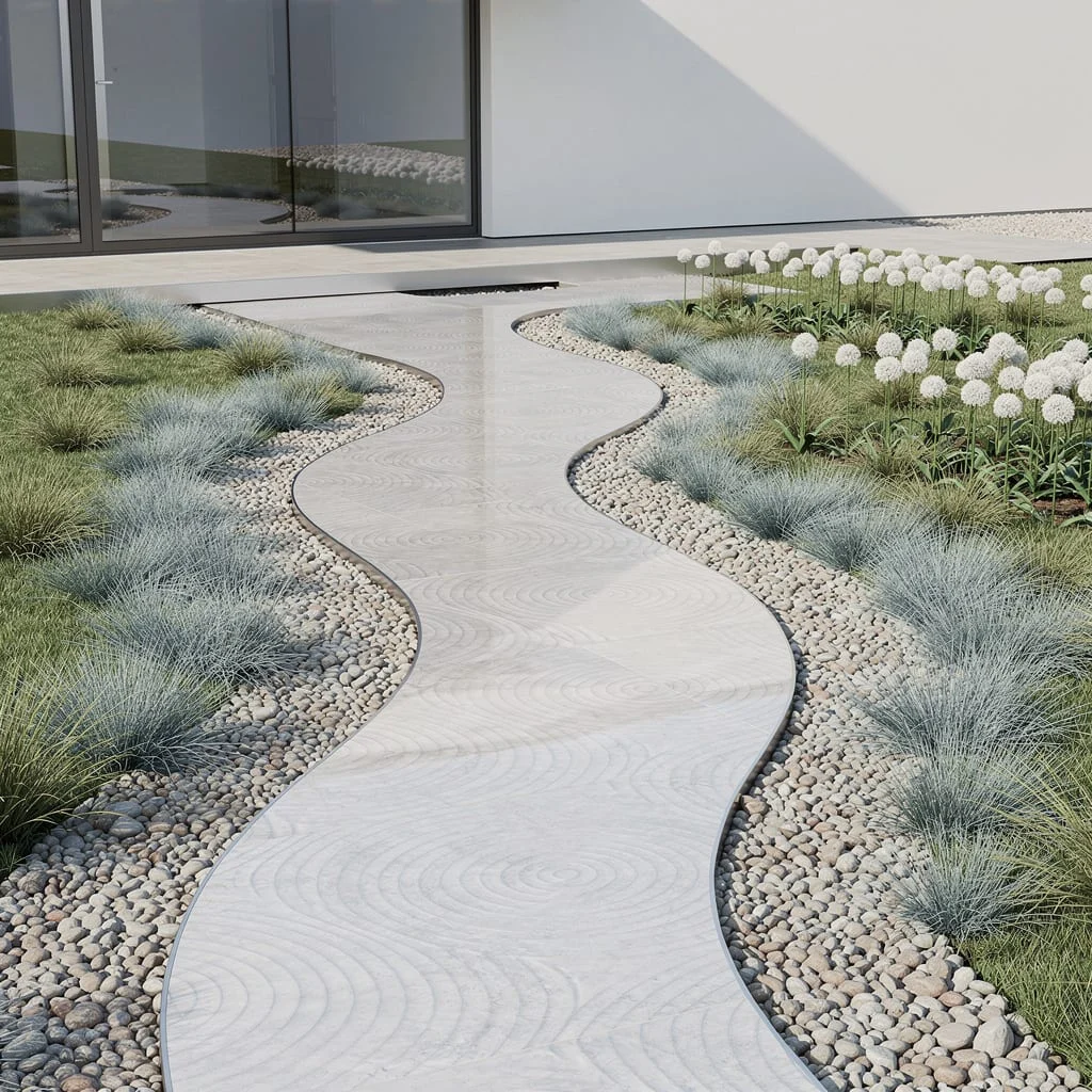 Lakeside Chill: Ripple Tiles, Simple Grasses, and Negative Space