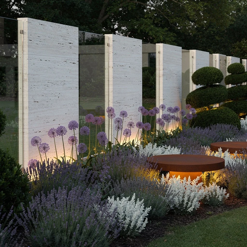 Art House: Travertine, Glass, and Sculpture Planting