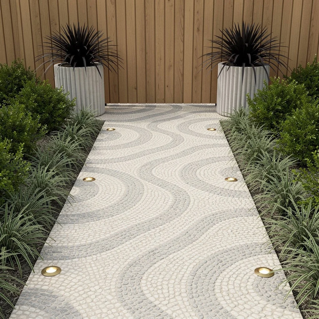 Pebble Mosaic: Fluted Planters and High-Design Button Lights