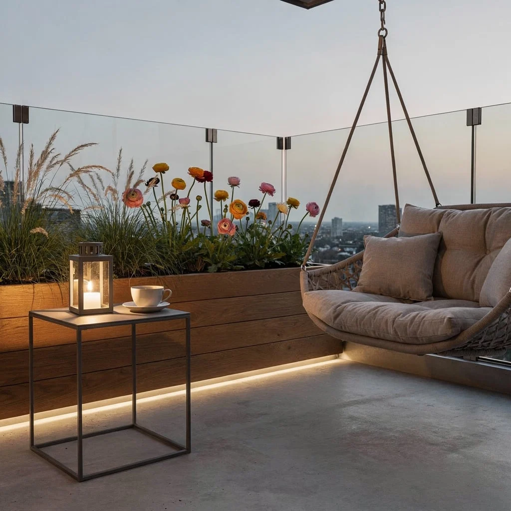 Get the Spa Balcony: Oak, Concrete, and Zero Clutter