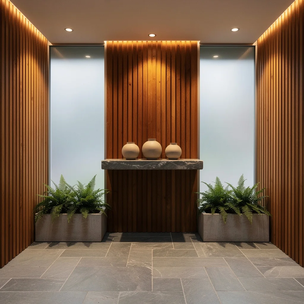 Gallery-Style Teak and Feathery Ferns