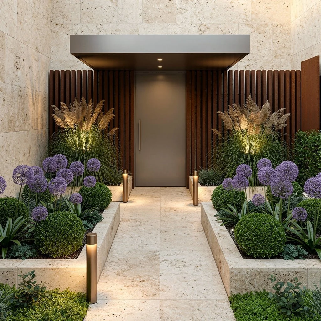 Compact But Bold: Travertine, Allium, and Myrtle Spheres for Days