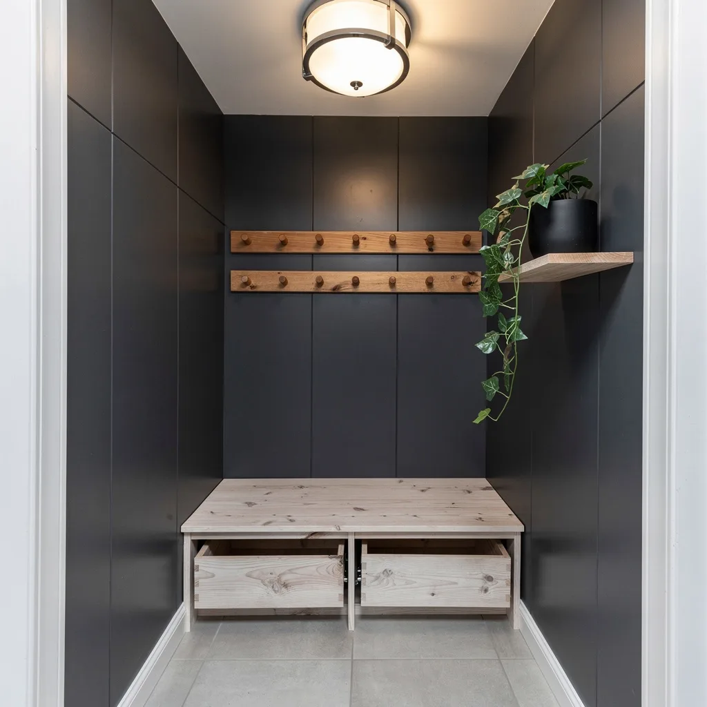Graphite Walls + Hidden Storage = Narrow Entry Power