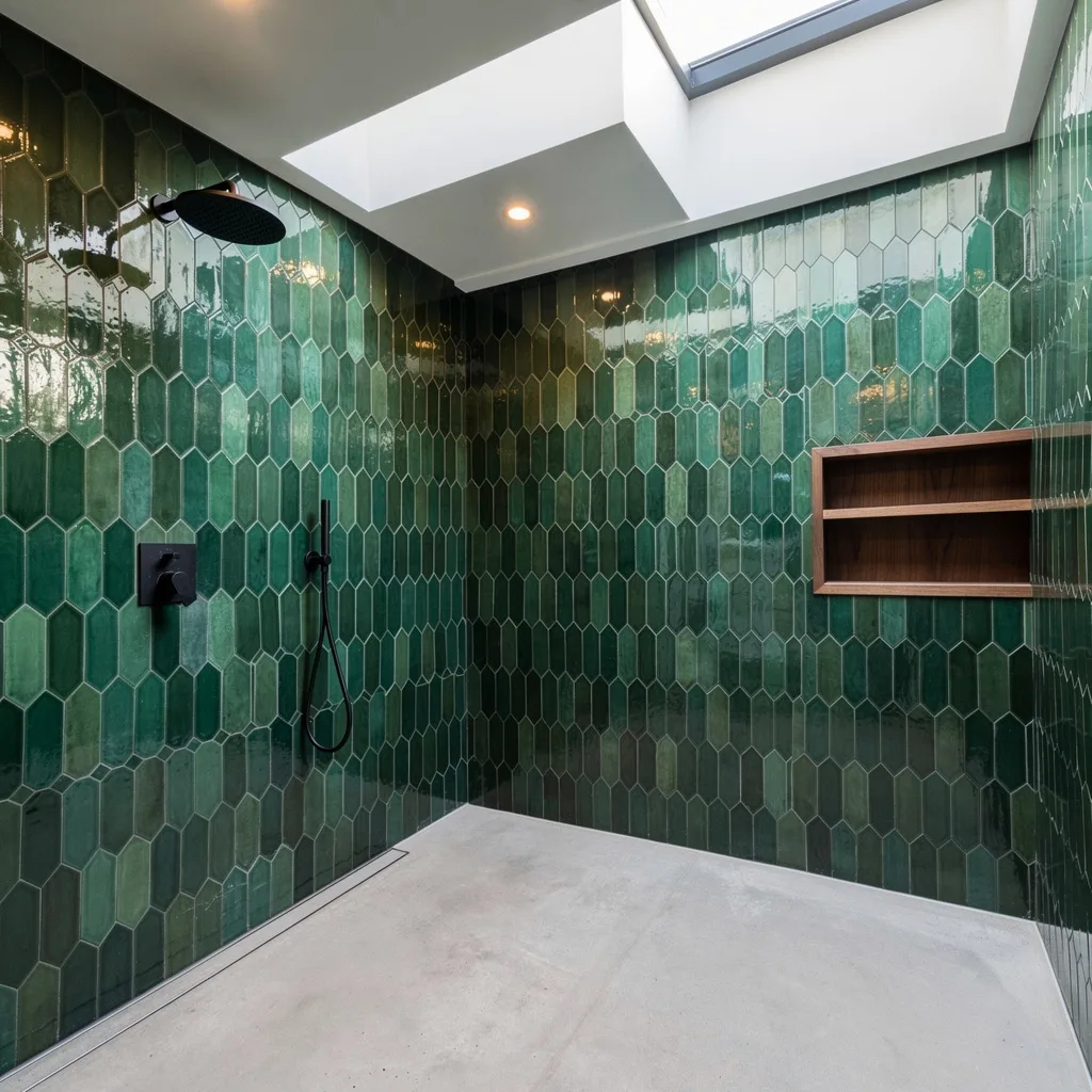 Emerald Artisanal Drama: Handmade Hex Tiles