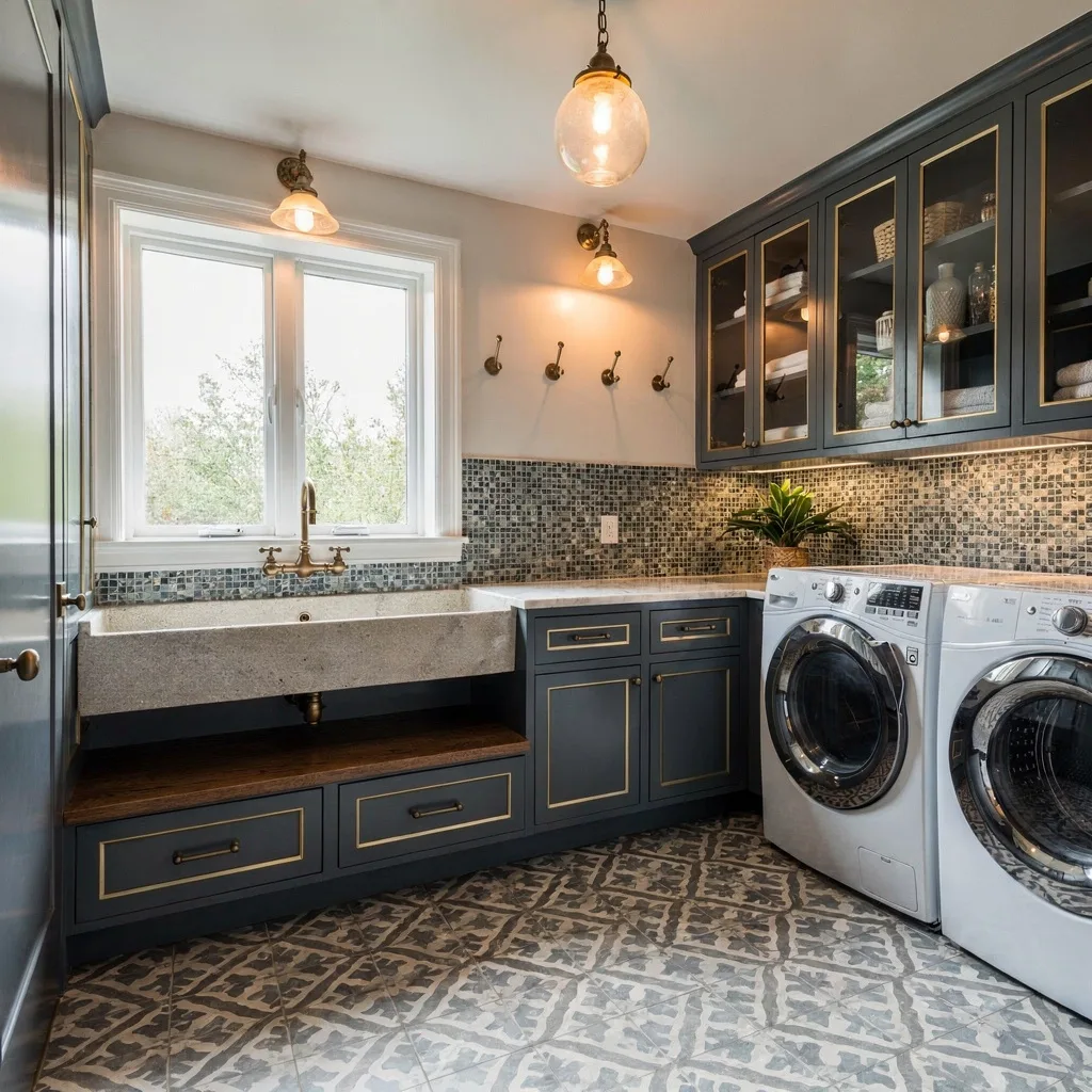 Blue Steel: Patterned Floors and Brass Drama