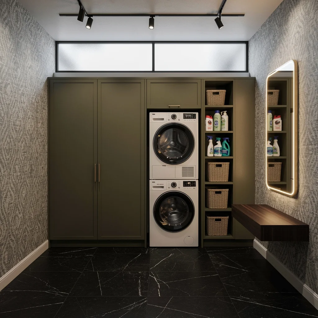 Go Bold or Go Watch TV: Textural Wallpaper, Olive Cabinets, and Drama