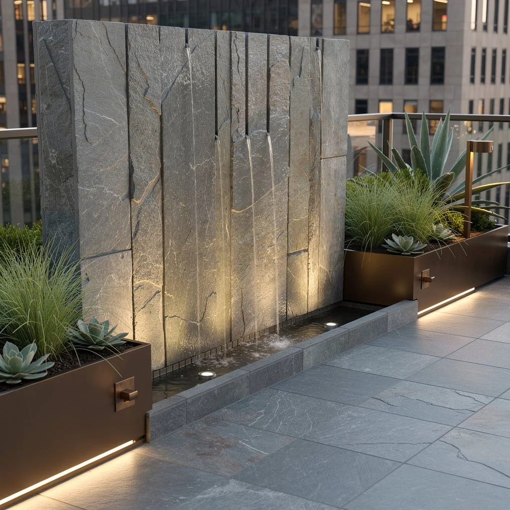 Rock Urban Sophistication with a Slate Water Wall