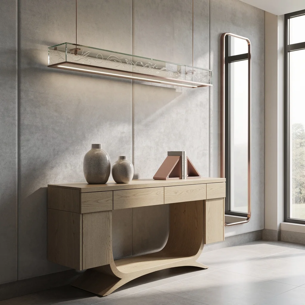 Curved Oak & Etched Glass: Fake Effortless Elegance