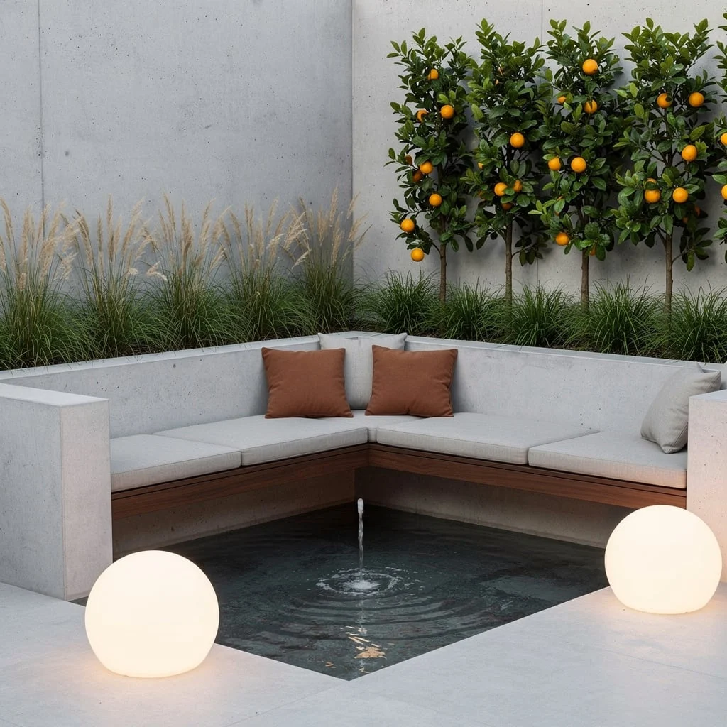 Sunken Seating: Concrete, Walnut, and Some Water Magic