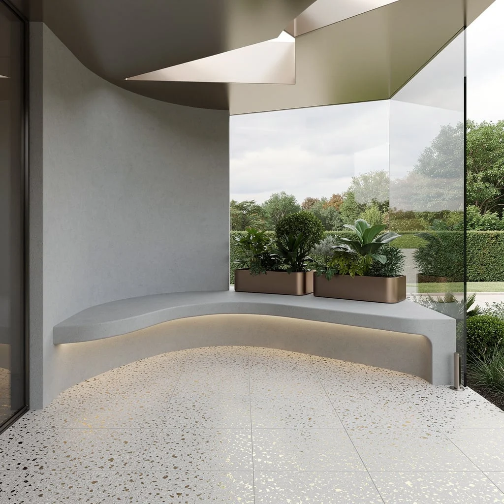 Terrazzo Gold and Dove-Grey Niche: Curvy Luxury