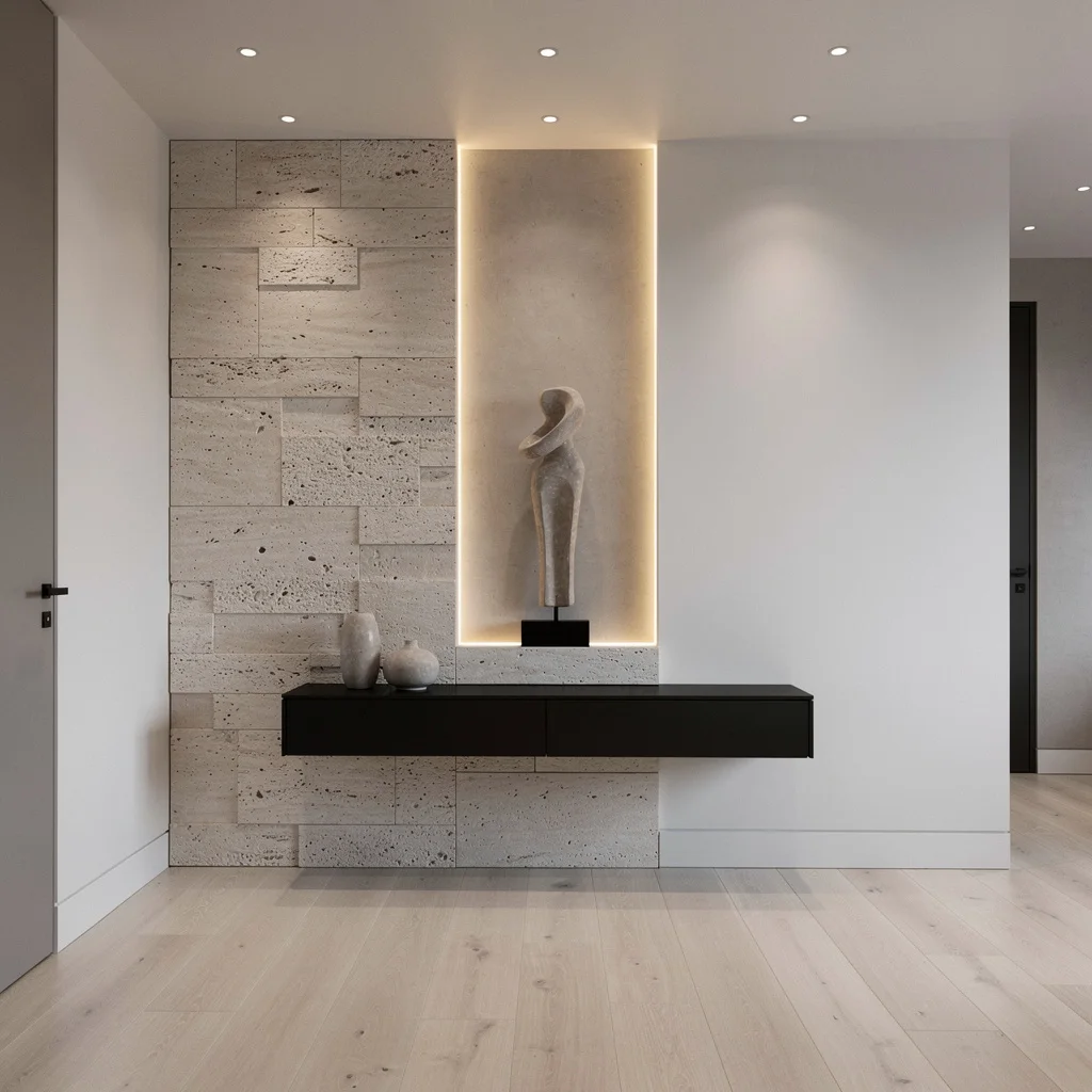 5. Textured Zen: Sandblasted Travertine Brickwork