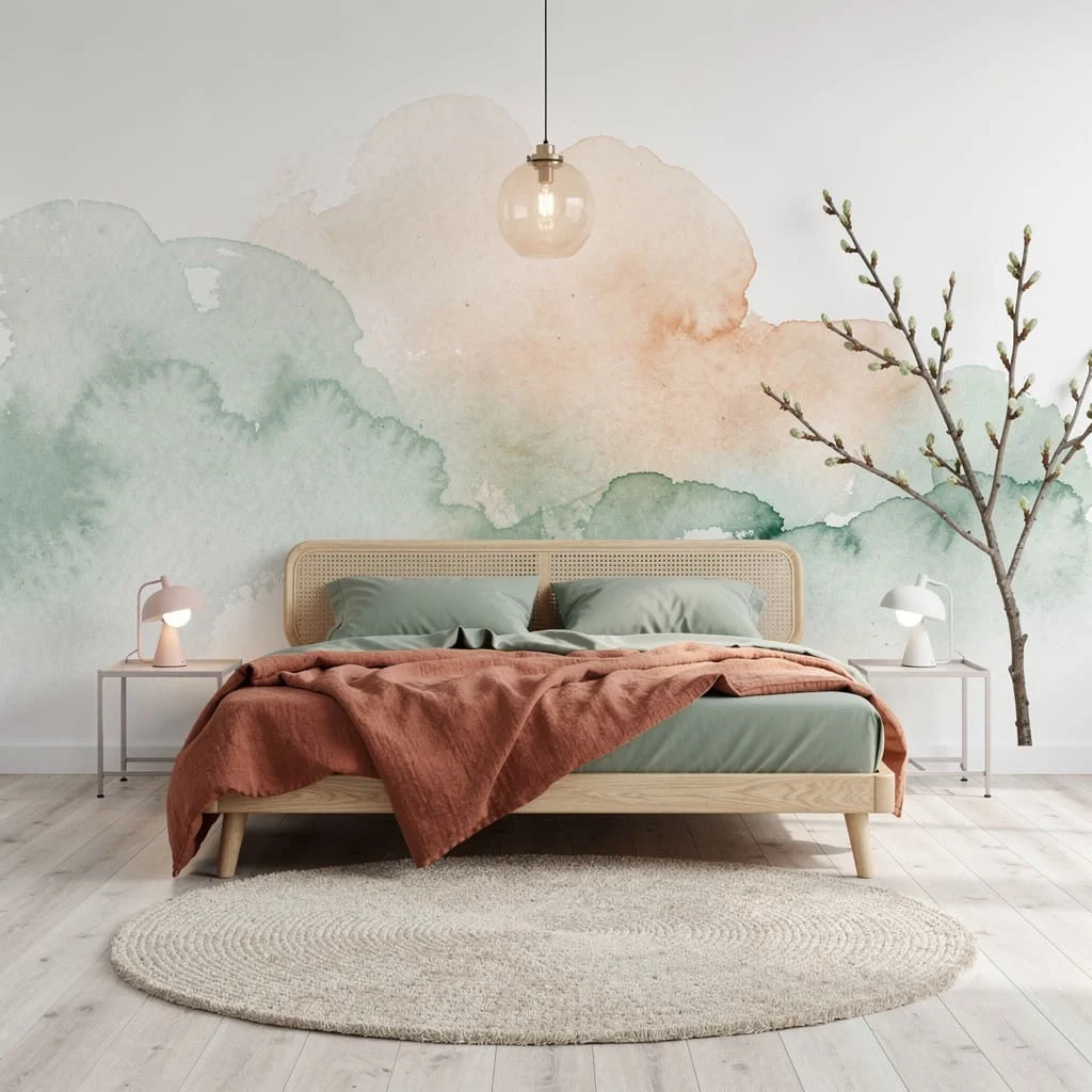 Watercolor Minimalism—Green, Peach, and Cane