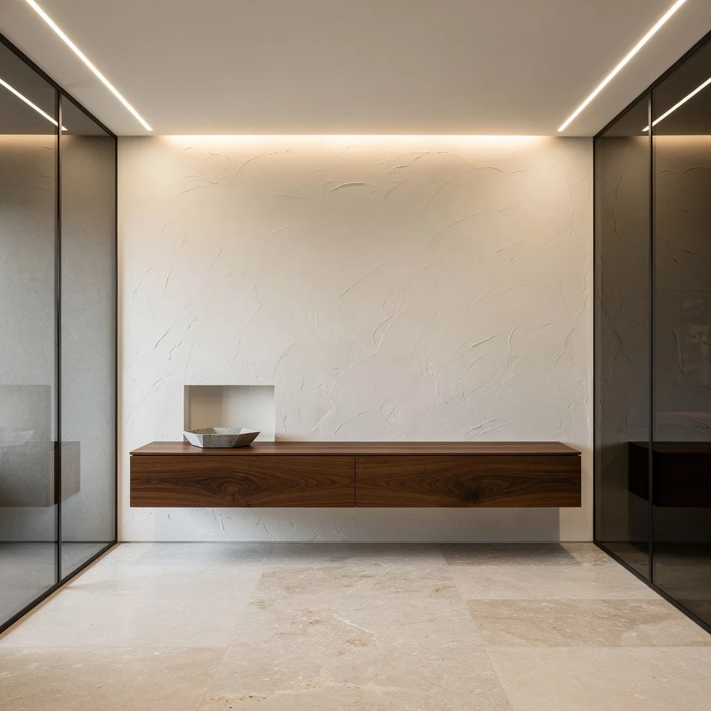 Hand-Troweled Clay Walls: Welcome to Minimalist Zen