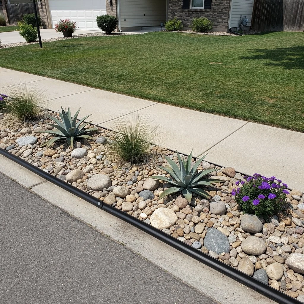 The Streetside Rock Strip with Agaves and River Boulders