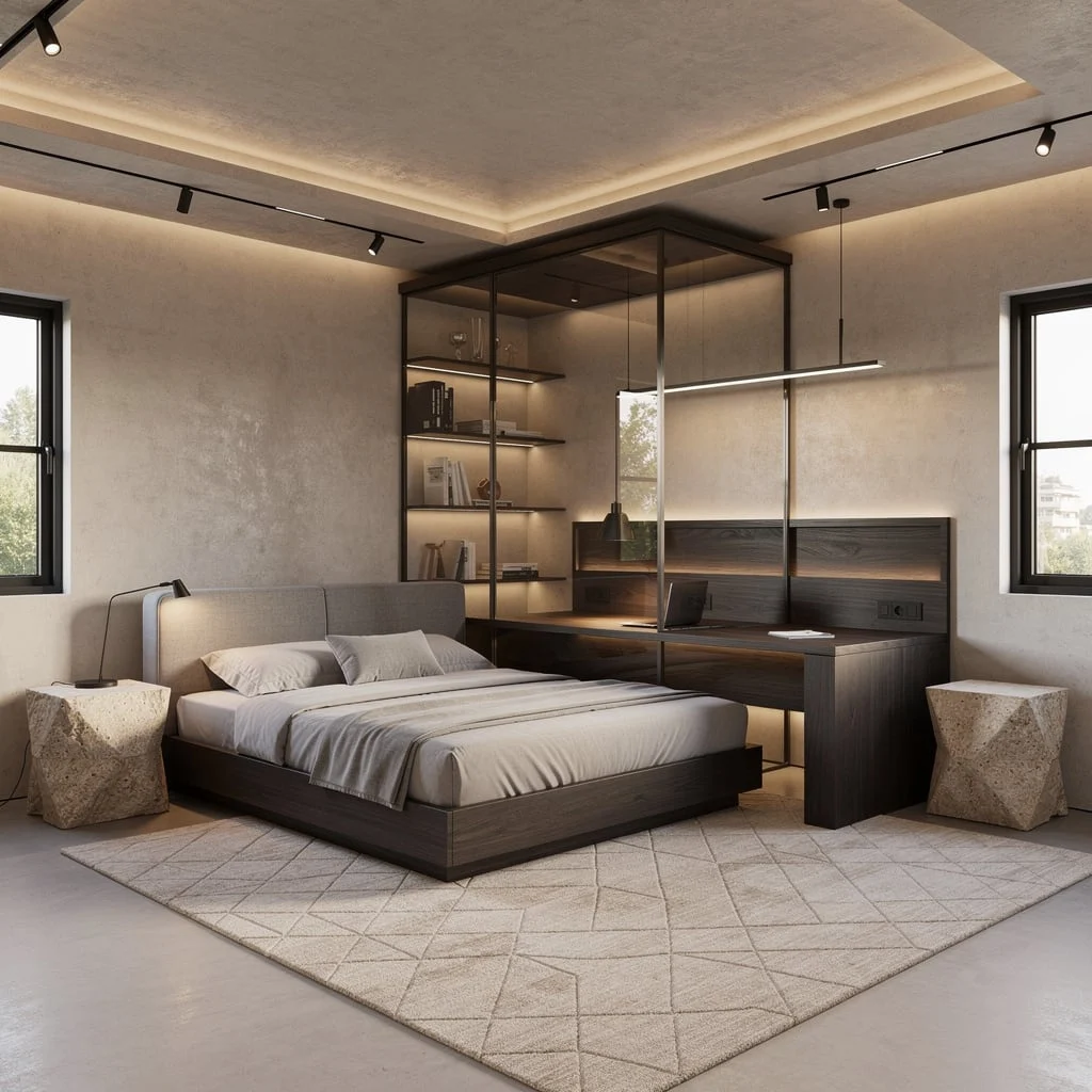 Modern Marvel: Glass, Microcement, and Geometric Rugs for That 'CEO-in-Training' Energy