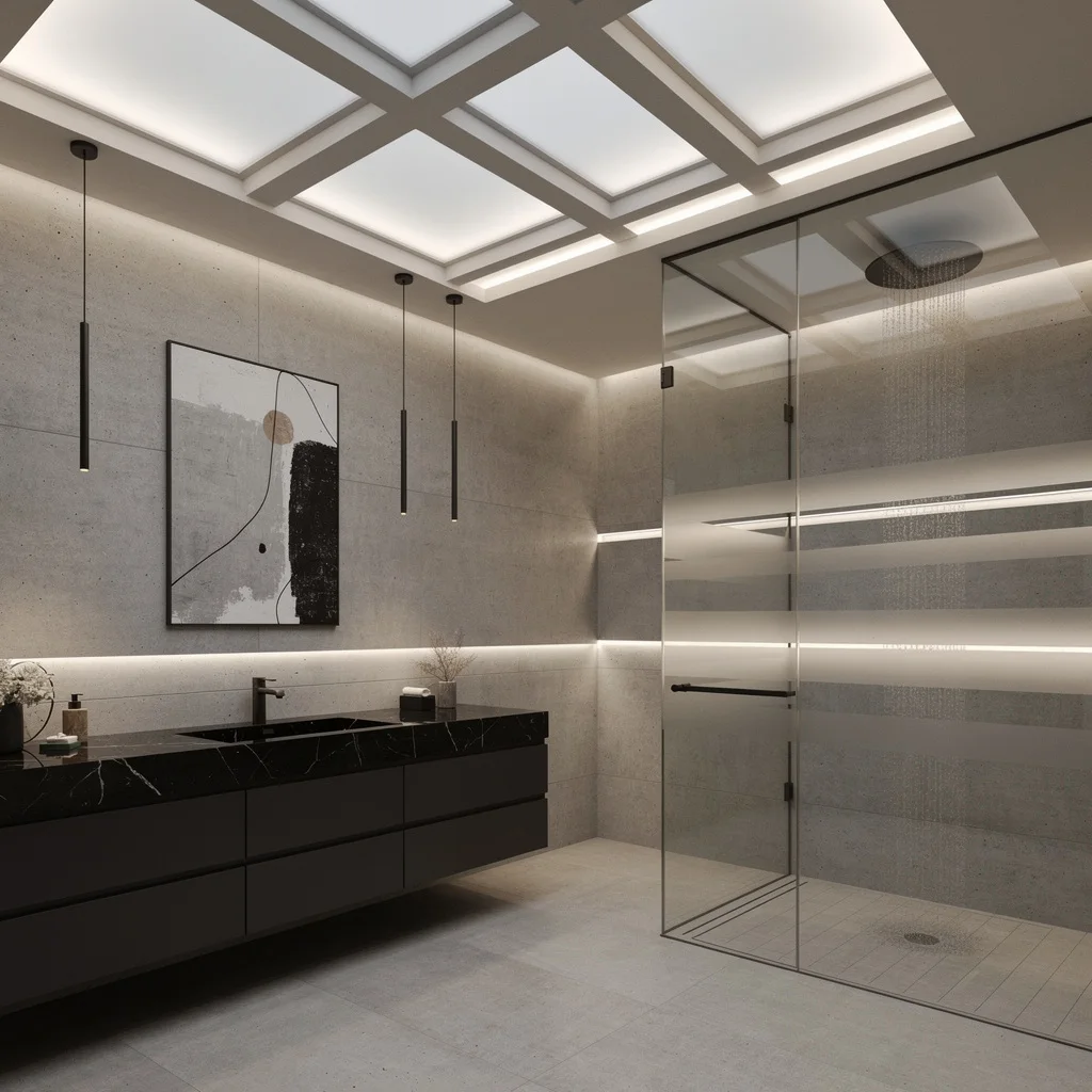 Futurism Moves: Diffused Coffered Ceilings & Tube Pendants