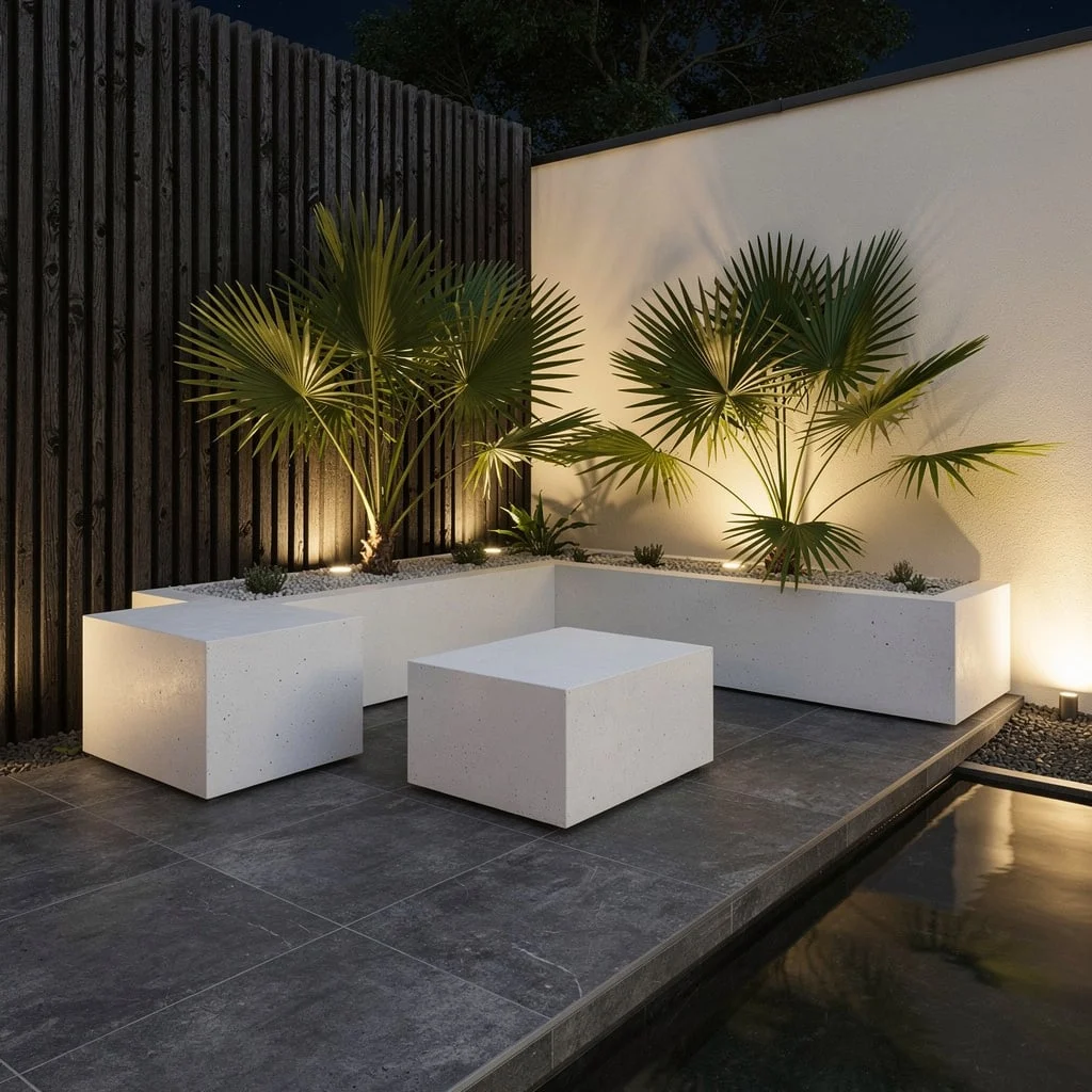 Play the Cube: Multifunctional Concrete, Charred Wood, and Mediterranean Palm