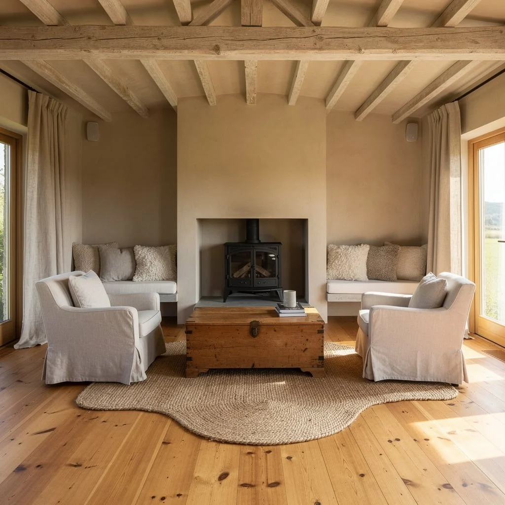 Sandplaster Walls and Iron Stove—Chic Without Trying