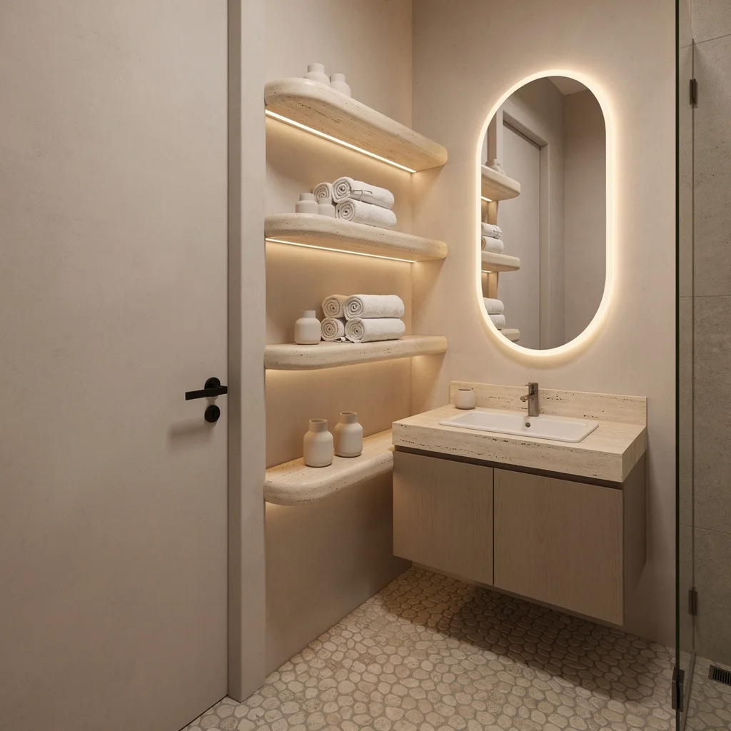 Travertine Floating Shelves: Spa Storage With Zero Fussy Drama